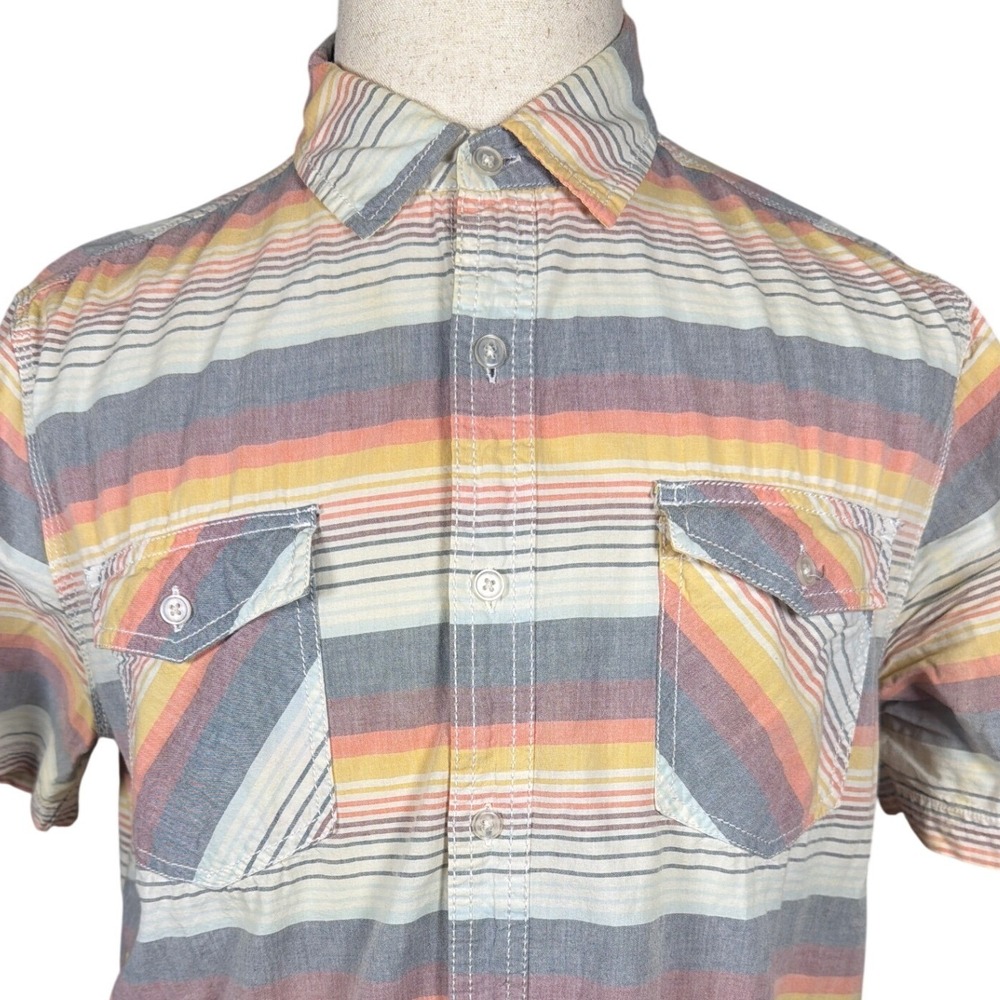 Amplify Mens Large Short Sleeve Button Down Shirt Multi Color Stripe Cotton 067